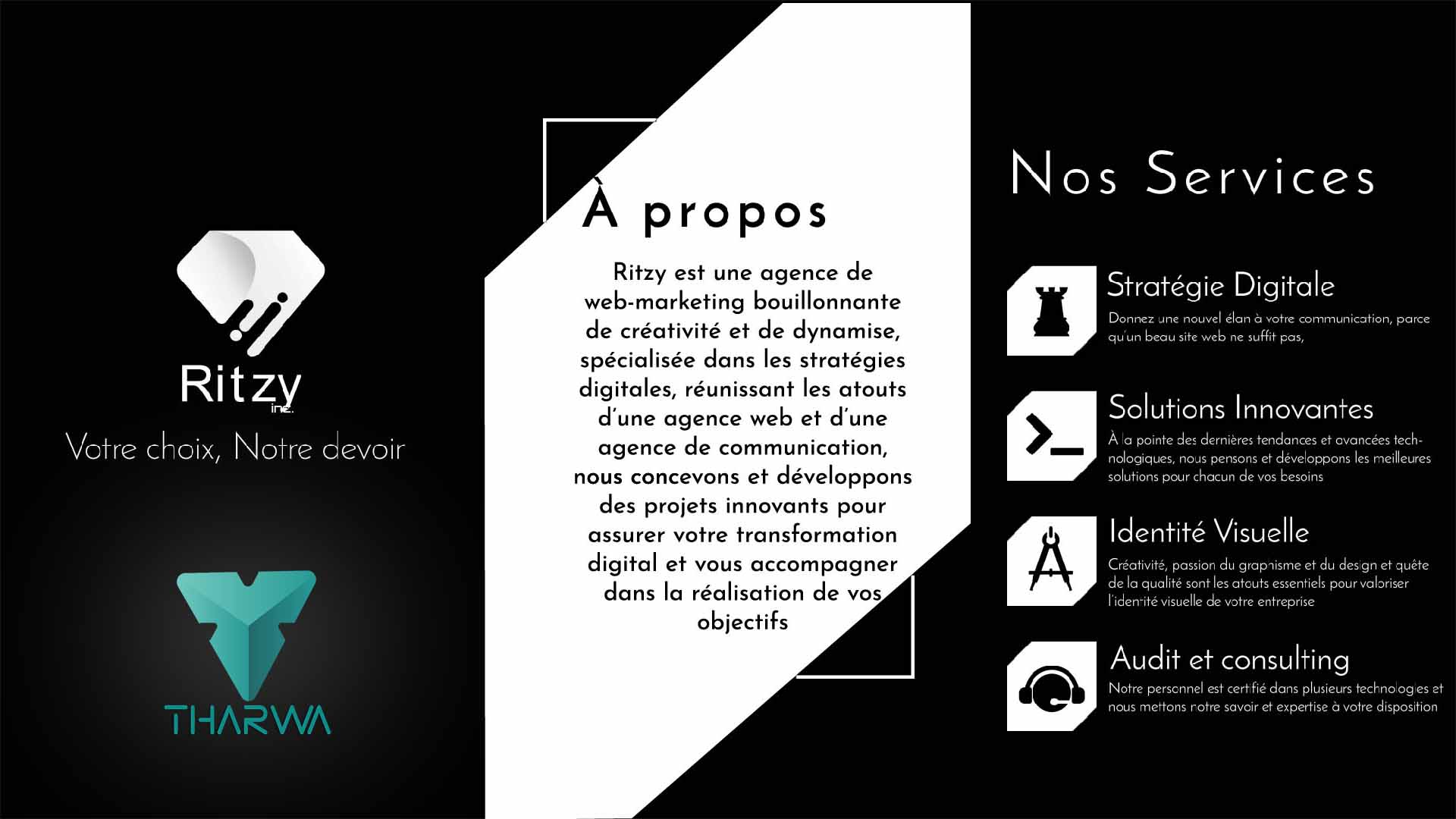 Brochure Ritzy.inc et logo app Tharwa